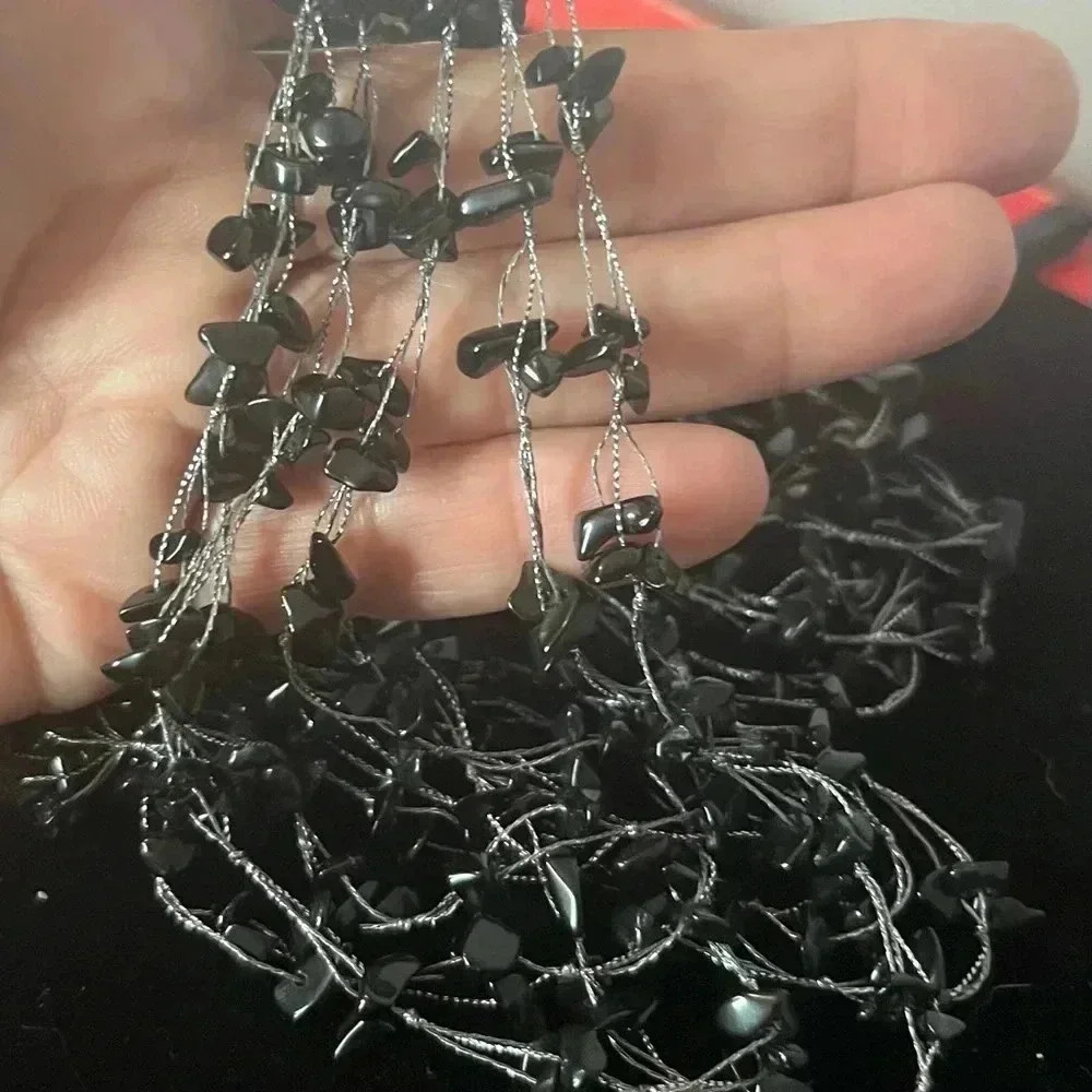 Vintage Signed Lucas Lameth Sterling silver black onyx 6 strand necklace - Picture 2 of 3